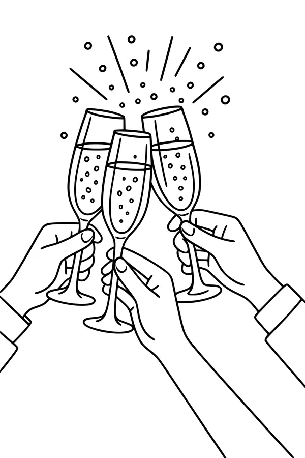 Free Retirement Toast Coloring Page - Champagne Celebration Scene (Printable PDF)