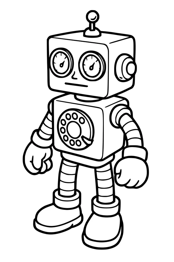 Free Robot Coloring Page - Retro Dial-Tone Buddy (Printable PDF)