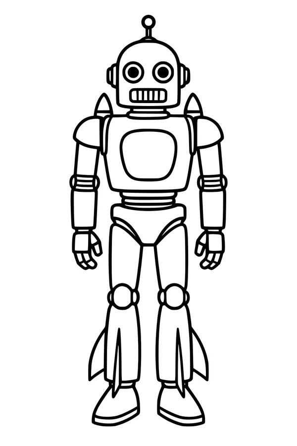 Free Robot Coloring Page - Retro Android With Rocket Boots (Printable PDF)