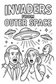 Free Aliens UFO Coloring Page - Retro Invaders From Outer Space Poster (Printable PDF)