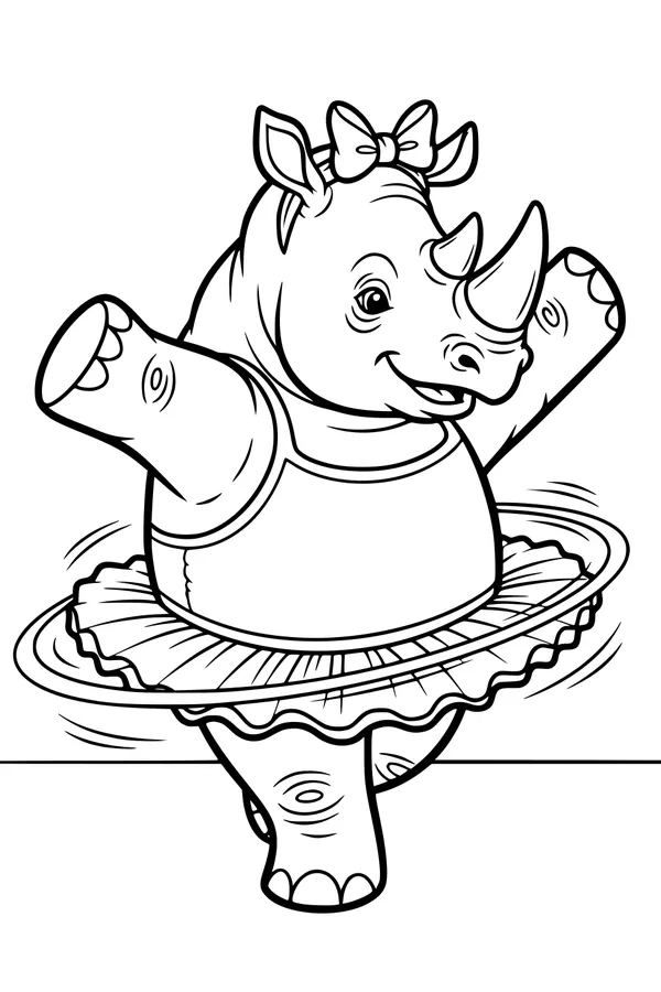 Free Rhinoceros Coloring Page - Ballerina Rhino Spinning in Tutu (Printable PDF)