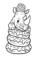 Free Rhinoceros Coloring Page - Funny Rhino With Stack of Donuts (Printable PDF)