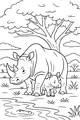 Free Rhinoceros Coloring Page - Mother Rhino And Calf By Pond (Printable PDF)