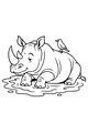 Free Rhinoceros Coloring Page - Muddy Puddle Bath With Bird (Printable PDF)