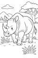 Free Rhinoceros Coloring Page - Rhino in Sunny Savannah Scene (Printable PDF)