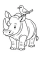 Free Rhino Coloring Page - Smiling Rhino With Bird Friend (Printable PDF)