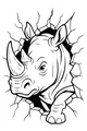 Free Rhinoceros Coloring Page - Rhino Bursting Through Cracked Wall (Printable PDF)
