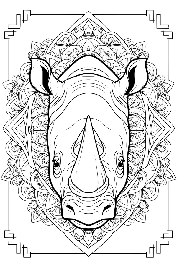 Free Rhinoceros Coloring Page - Mandala Rhino Head Design (Printable PDF)