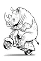 Free Rhinoceros Coloring Page - Funny Rhino Popping a Scooter Wheelie (Printable PDF)