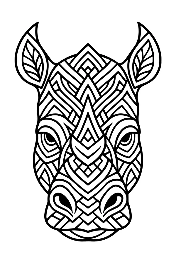 Free Rhinoceros Coloring Page - Geometric Zigzag Head Design (Printable PDF)