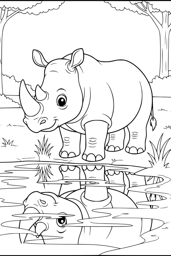 Free Rhinoceros Coloring Page - Young Rhino by Shimmering Pond (Printable PDF)