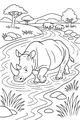 Free Rhinoceros Coloring Page - Rhino Family in River Scene (Printable PDF)
