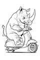 Free Rhinoceros Coloring Page - Determined Rhino Riding a Scooter (Printable PDF)