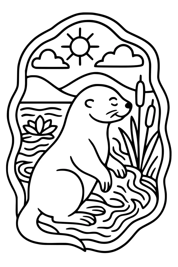 Free Otter Coloring Page - Sunny Riverbank Scene (Printable PDF)