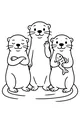 Free Otter Coloring Page - Three Playful Otters With Fish (Printable PDF)