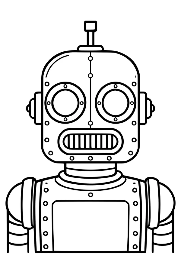 Free Robot Coloring Page - Retro Round-Eyed Android Portrait (Printable PDF)