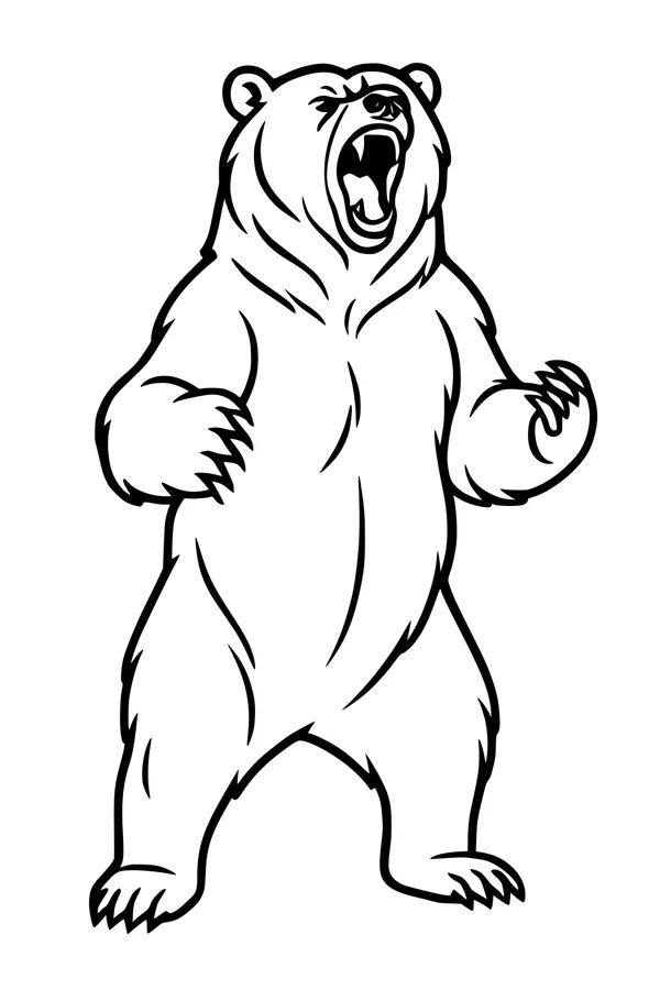 Free Bear Coloring Page - Roaring Bear Standing Tall (Printable PDF)