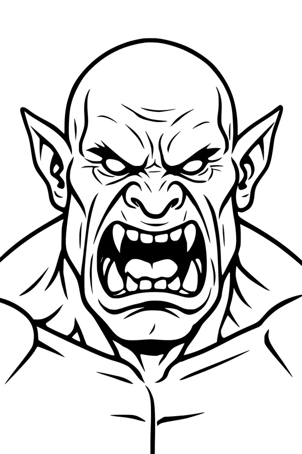 Free Ogre Coloring Page - Roaring Bald Monster Portrait (Printable PDF)