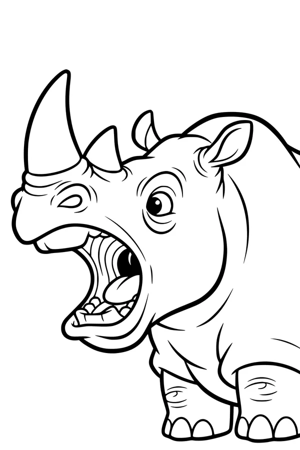 Free Rhinoceros Coloring Page - Funny Yawning Cartoon Rhino (Printable PDF)