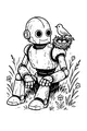 Free Robot Coloring Page - Friendly Android With Bird Nest in Meadow (Printable PDF)