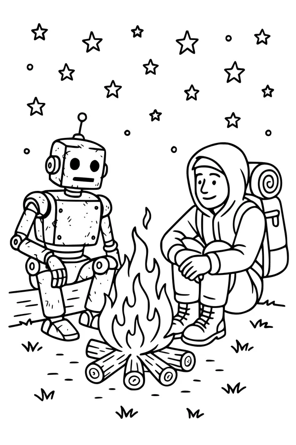 Free Robot Coloring Page - Boy Camper by Starlight Campfire (Printable PDF)