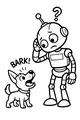Free Robot Coloring Page - Confused Robot Listening to Barking Dog (Printable PDF)