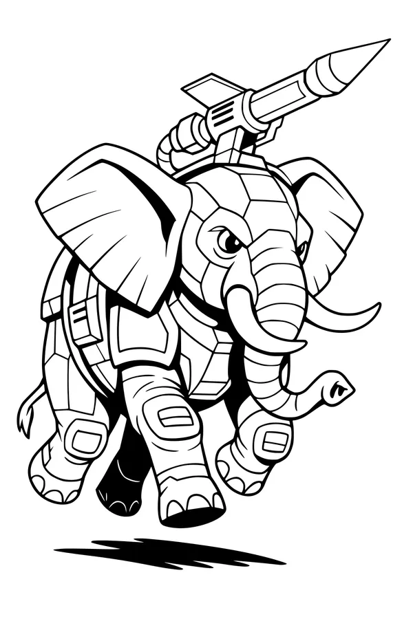 Free Elephant Coloring Page - Armored Robot With Rocket (Printable PDF)