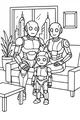 Free Robot Family Coloring Page - Cozy Sofa Living Room Scene (Printable PDF)