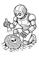 Free Robot Archaeologist Coloring Page - Discovering Alien Medallion (Printable PDF)