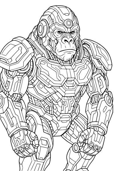 Free Gorilla Coloring Page - Robotic Armor Battle Stance (Printable PDF)