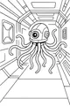 Free Octopus Robot Coloring Page - One-Eyed Droid in Space Station Hallway (Printable PDF)