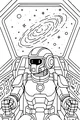Free Robot Pilot Coloring Page - Galaxy Spaceship Cockpit Scene (Printable PDF)