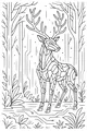 Free Deer Coloring Page - Robotic Antlered Deer in Geometric Forest (Printable PDF)