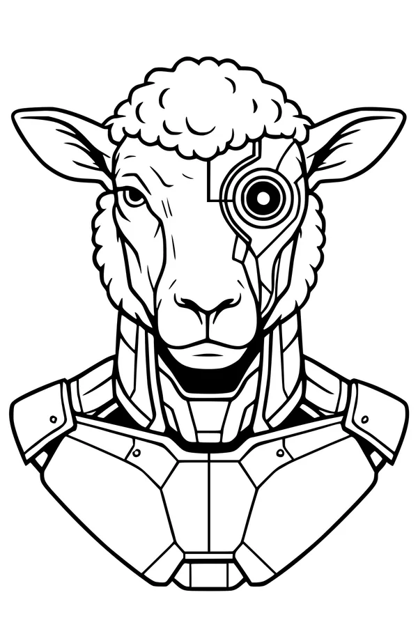 Free Sheep Coloring Page - Super Robot Armor Suit (Printable PDF)