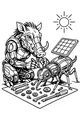 Free Warthog Coloring Page - Robot Repairs Solar Ant Friend (Printable PDF)