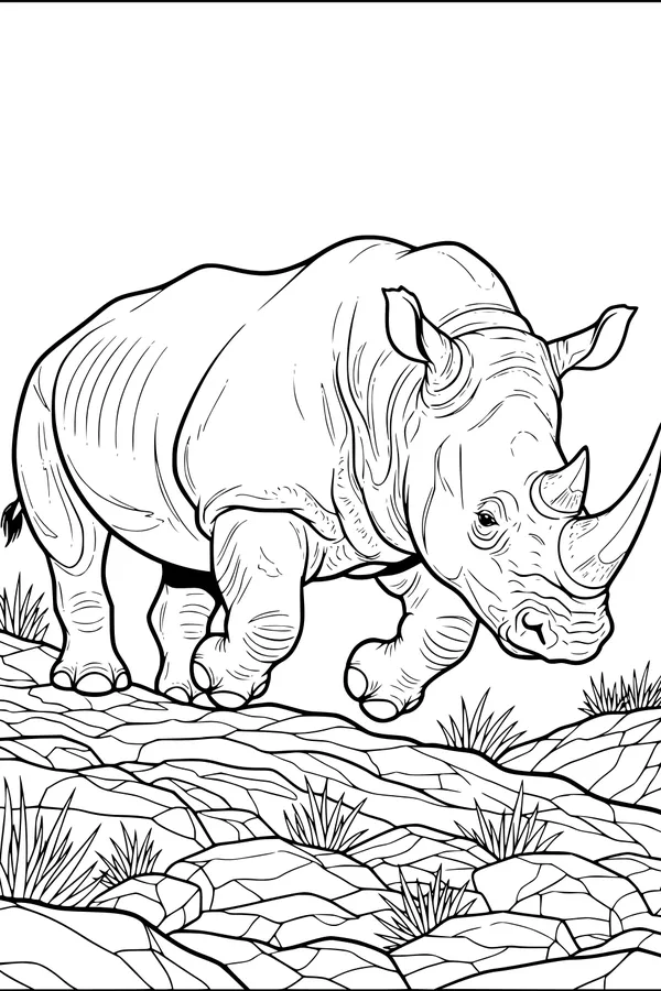 Free Rhinoceros Coloring Page - Ranger Rhino on Rocky Safari (Printable PDF)