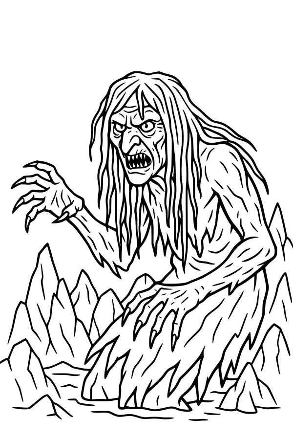 Free Kraken Sea Monster Coloring Page - Grumpy Giant in Stormy Waves (Printable PDF)