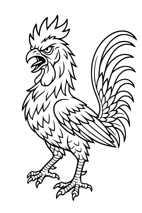 Free Monster Rooster Coloring Page - Fierce Spiky-Crested Beast (Printable PDF)