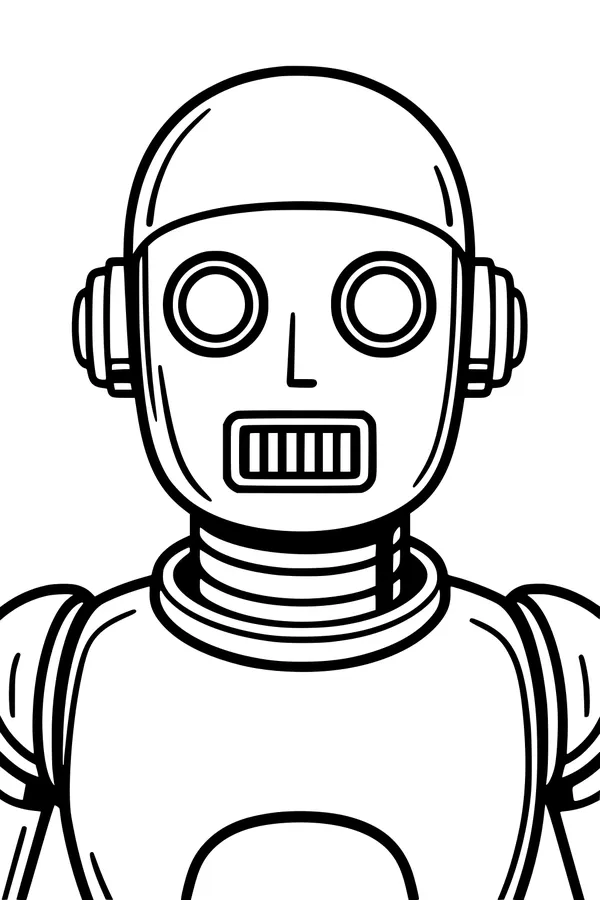 Free Robot Coloring Page - Cute Cartoon Android Portrait (Printable PDF)