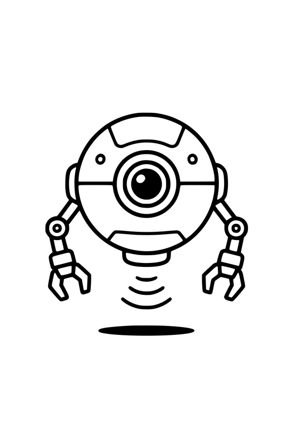 Free Robot Coloring Page - Round Hover Bot With Claw Arms (Printable PDF)