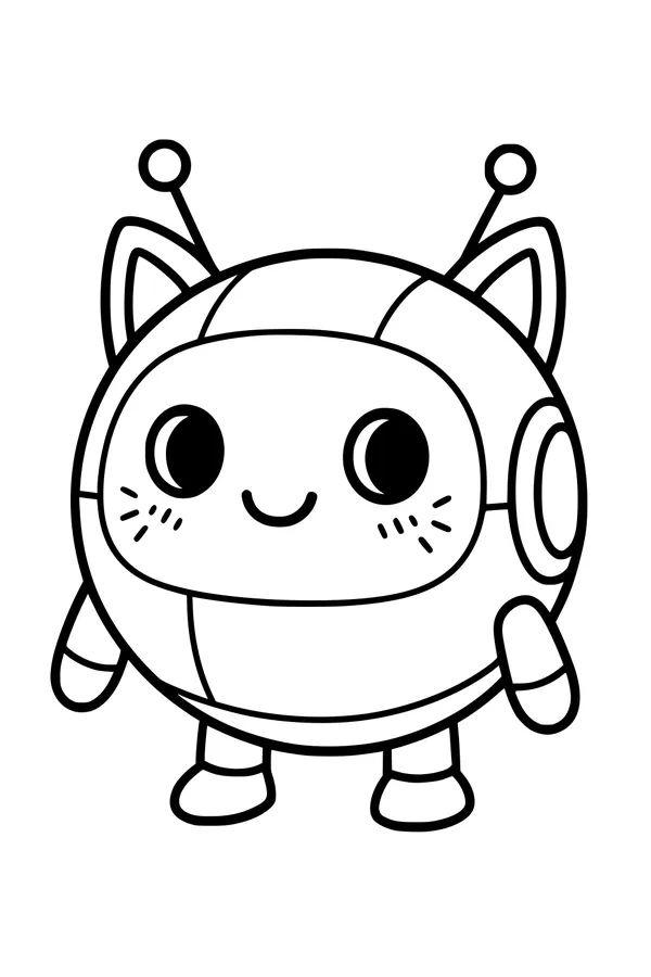 Free Robot Kitten Coloring Page - Round Kawaii Android (Printable PDF)