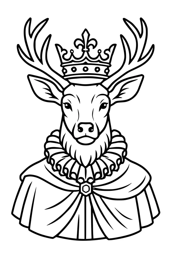 Free Deer Coloring Page - Royal Stag in Majestic Costume (Printable PDF)