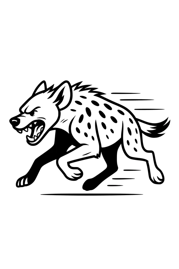 Free Hyena Coloring Page - Spotted Hyena Running in the Savannah (Printable PDF)