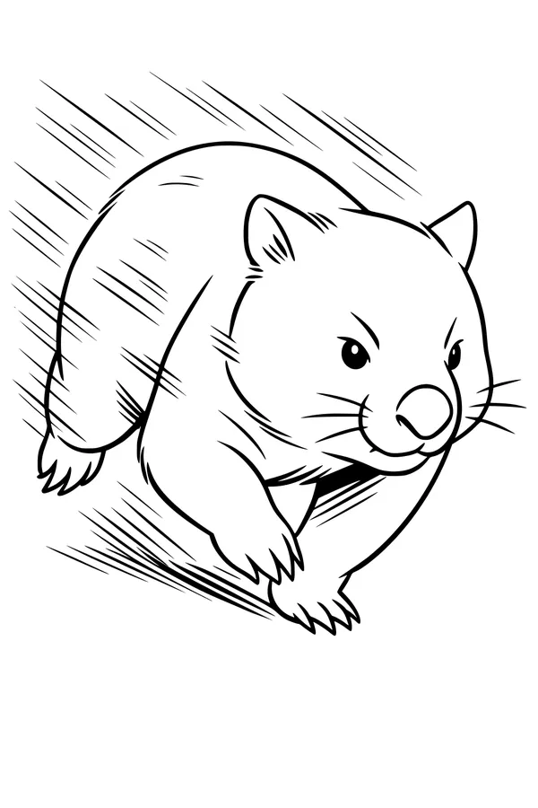 Free Wombat Coloring Page - Cute Running Wombat in Motion (Printable PDF)