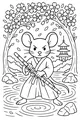 Free Mouse Coloring Page - Samurai in Cherry Blossom Garden (Printable PDF)