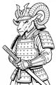 Free Sheep Coloring Page - Samurai Warrior in Shining Armor (Printable PDF)