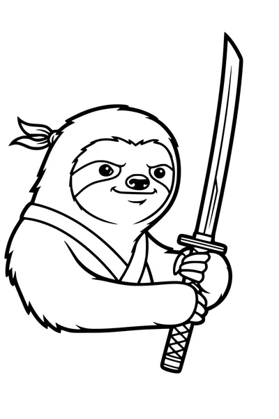Free Sloth Coloring Page - Ninja Sloth With Sword (Printable PDF)