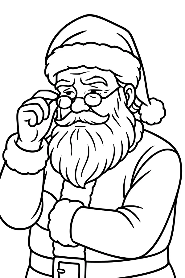 Free Santa Claus Coloring Page - Jolly Santa Adjusting His Glasses (Printable PDF)