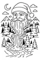 Free Santa Claus Coloring Page - Magical Beard Waterfall in Winter Forest (Printable PDF)