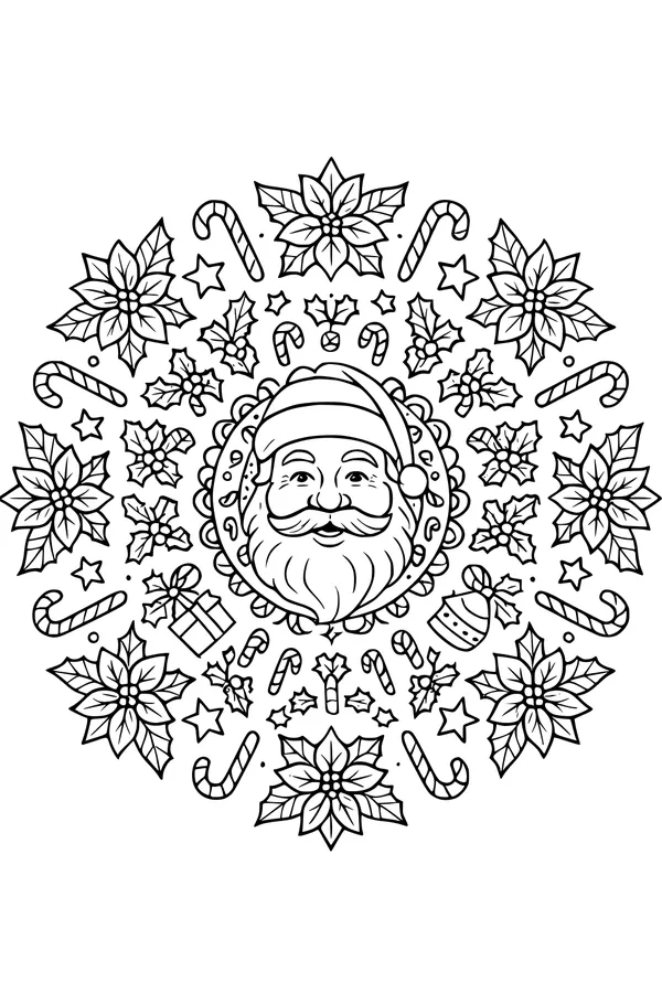 Free Santa Claus Coloring Page - Festive Christmas Mandala (Printable PDF)